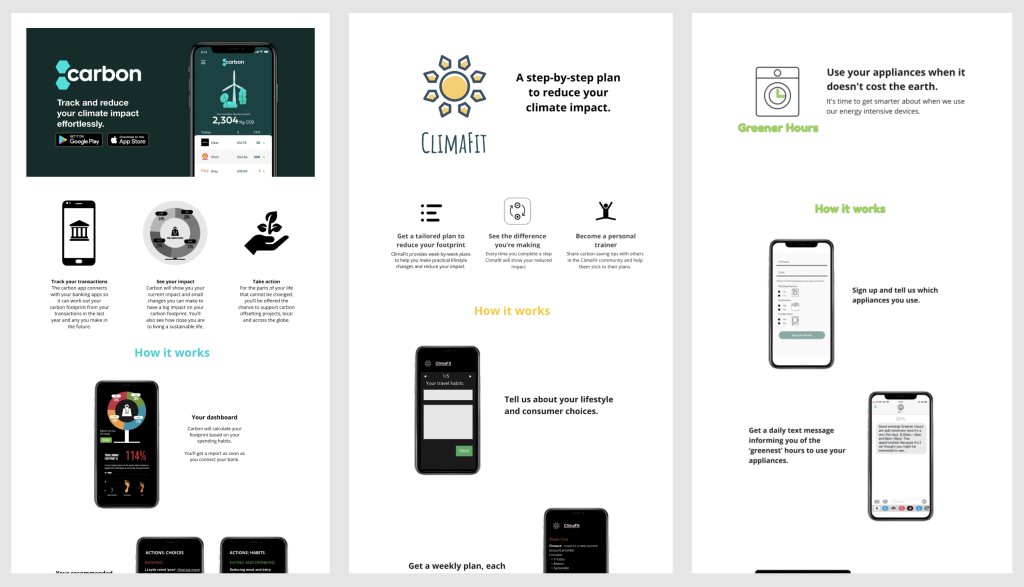 Three different consumer propositions presented on landing pages